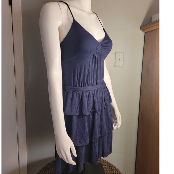 American Eagle Navy Ruffle Mini Dress M Balletcore Minimal Tiered Cotton Modal - Picture 9 of 11